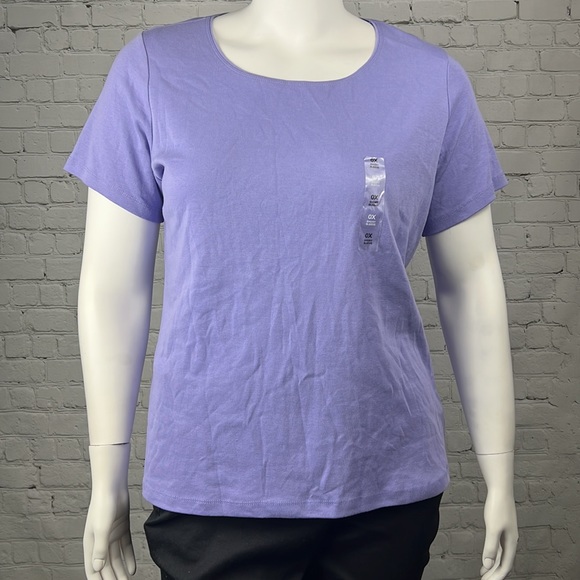 Light Purple Cotton Short Sleeve Scoopneck Top Plus Size 0X - Picture 2 of 5